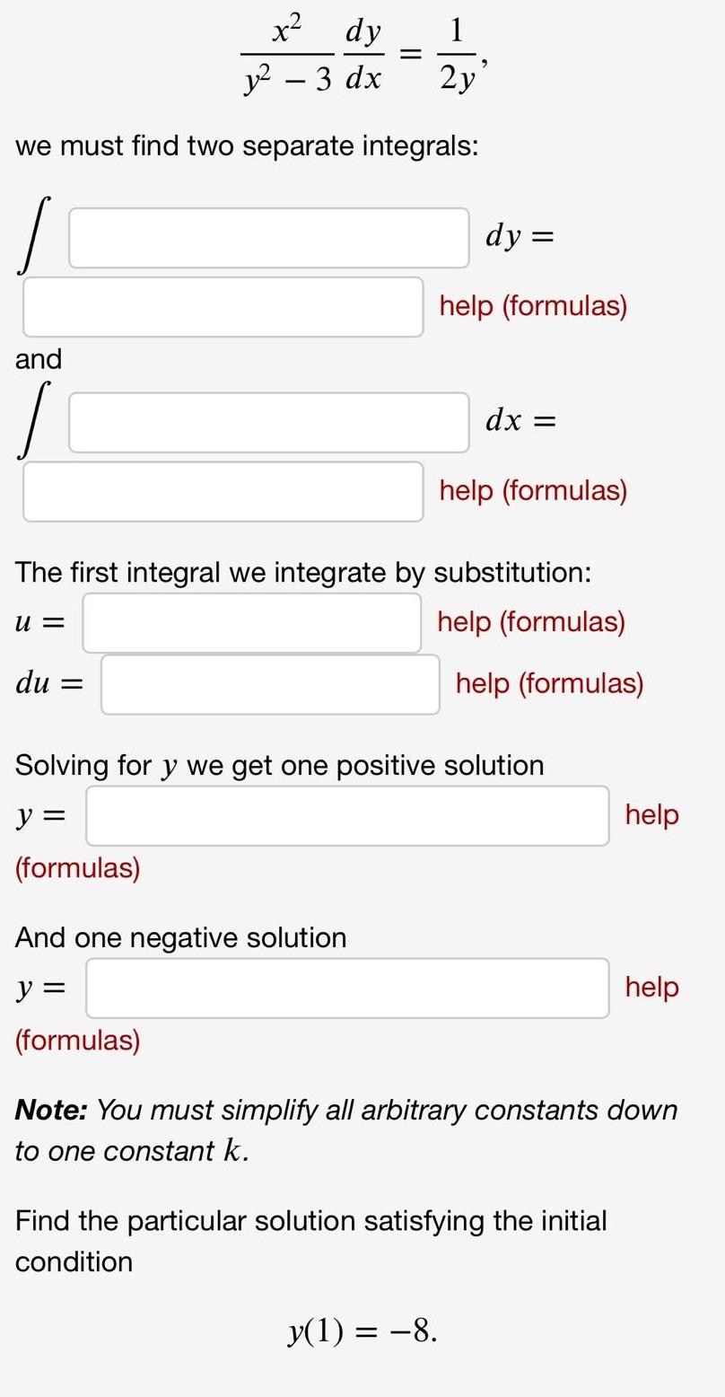 Solved x2 dy y2 – 3 dx = 2y we must find two separate | Chegg.com