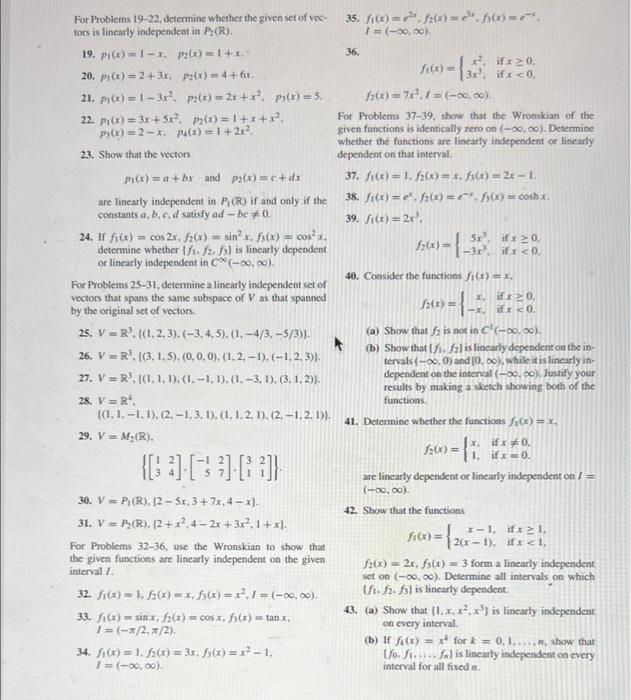 Solved For Problems 19-22, determine whether the given set | Chegg.com