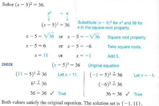 Solved: Use the square root property to solve each equation. Se ...