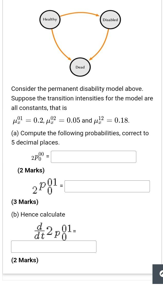 Permanent Disability Model Solved Healthy Disabled Dead Consider the permanent | Chegg.com