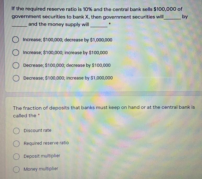 Solved Problem 3 Suppose the Central Bank requires banks to | Chegg.com