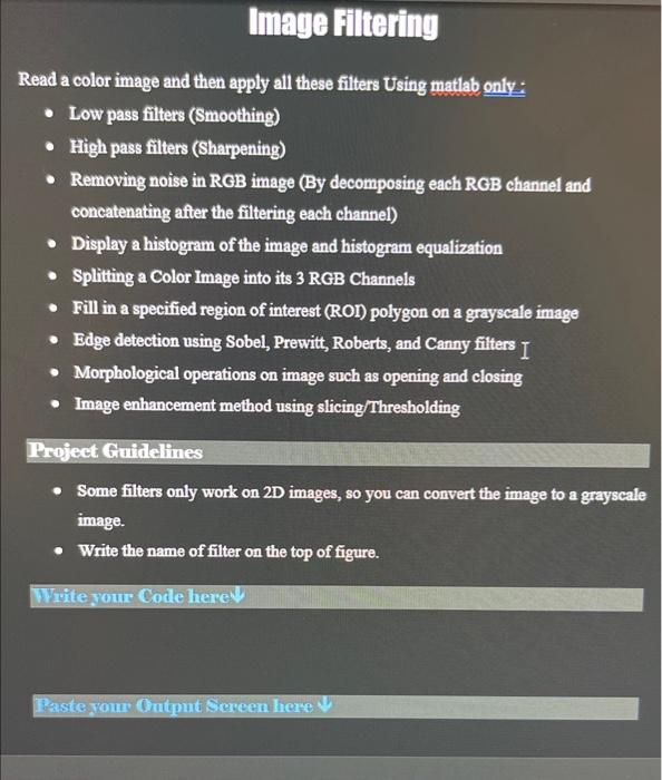 Solved Read a color image and then apply all these filters | Chegg.com