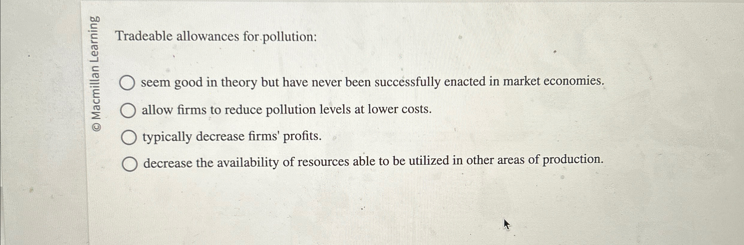 Solved Tradeable allowances for.pollution:seem good in | Chegg.com