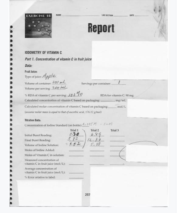 Solved KAMI EXERCISE 18 UAB SECTION DATE Report 10DOMETRY OF | Chegg.com