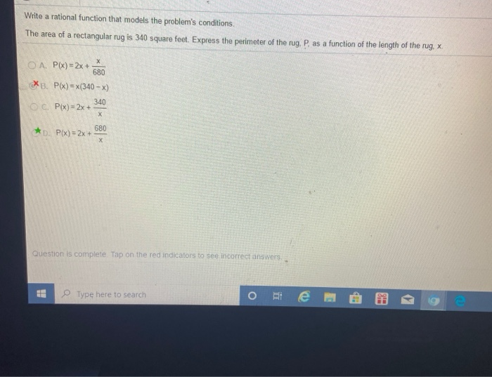 Solved Write a rational function that models the problem's | Chegg.com