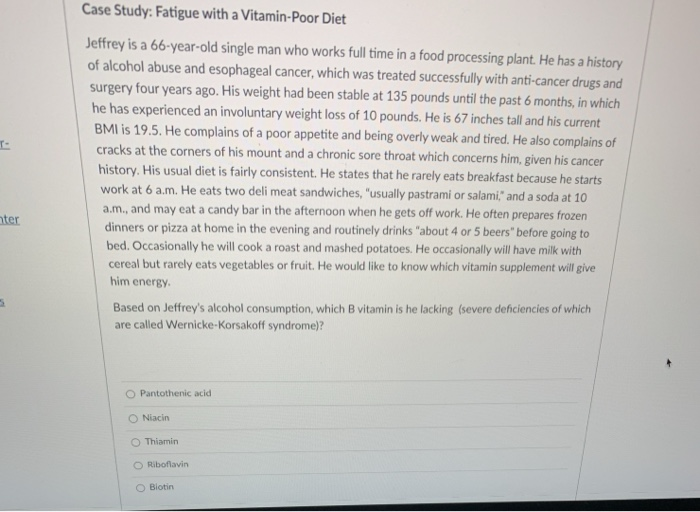 chapter 10 case study fatigue with a vitamin poor diet