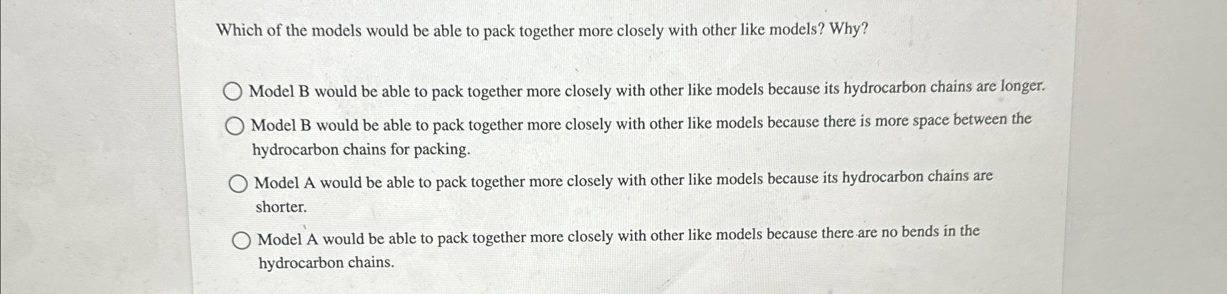 Solved Which of the models would be able to pack together | Chegg.com