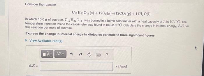 Solved Consider the reaction C12H22O11( s)+12O2( g)→12CO2( | Chegg.com