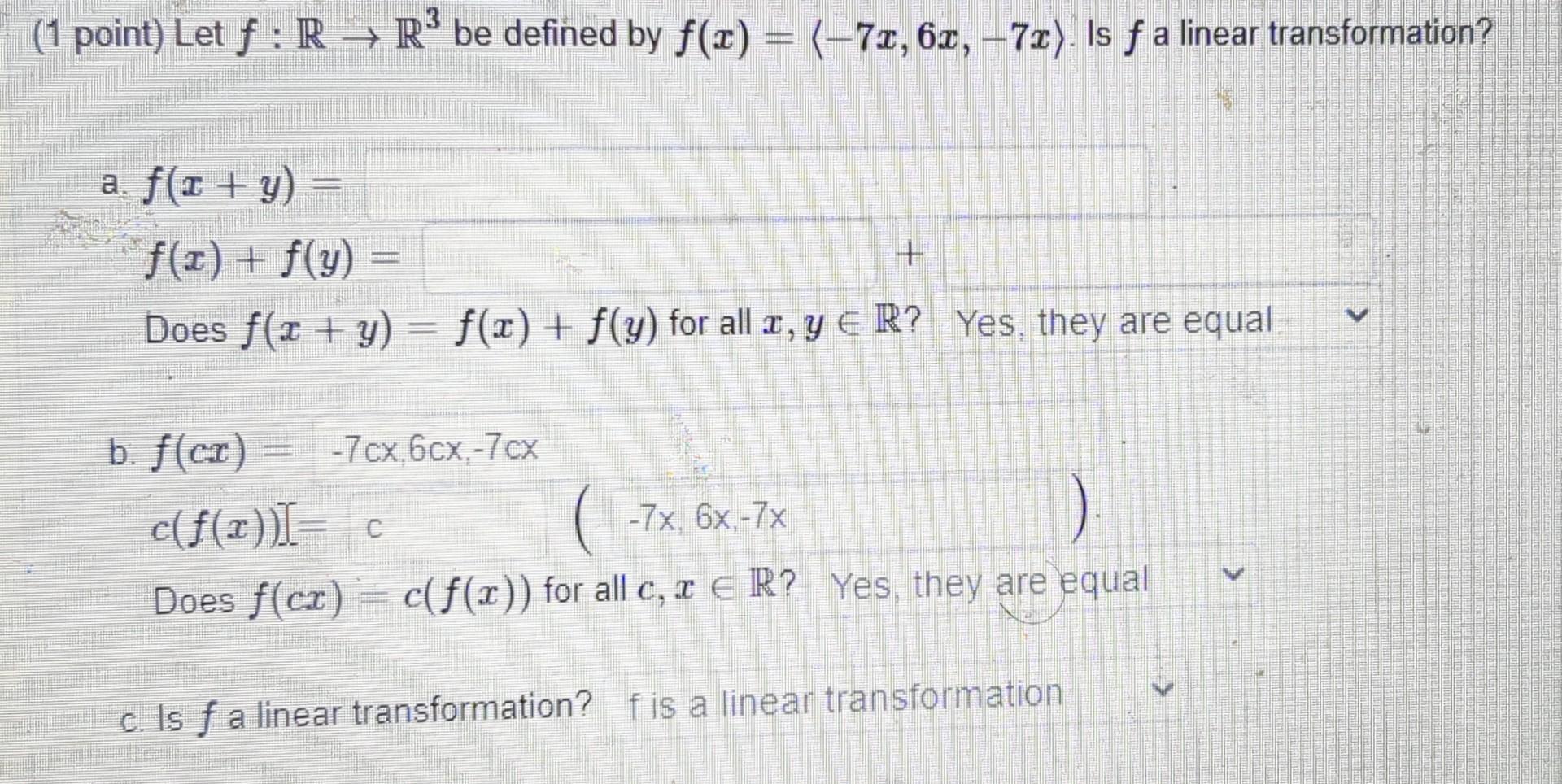 1 Point Let F R→r3 Be Defined By F X −7x 6x −7x