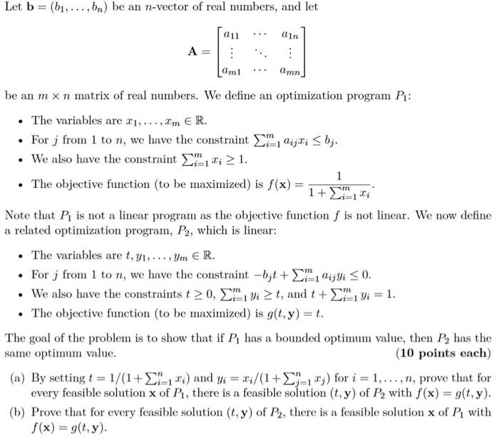 Solved Let B=(b1,…,bn) Be An N-vector Of Real Numbers, And | Chegg.com