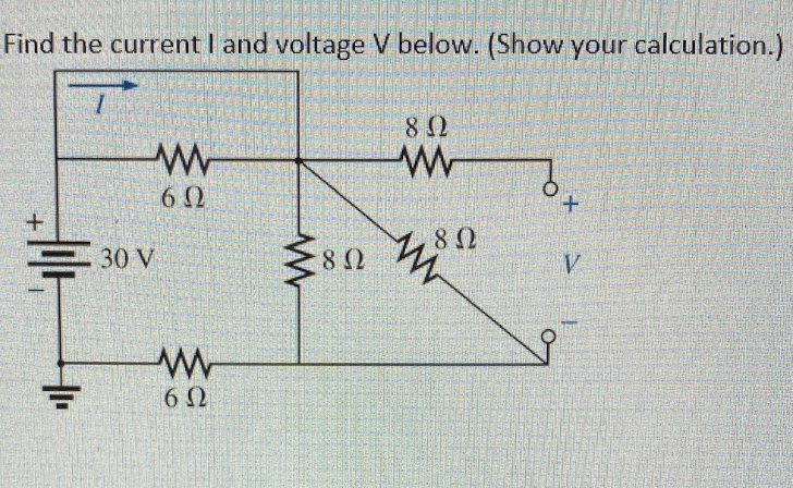 Solved Find the current I and voltage V ﻿below. (Show your | Chegg.com