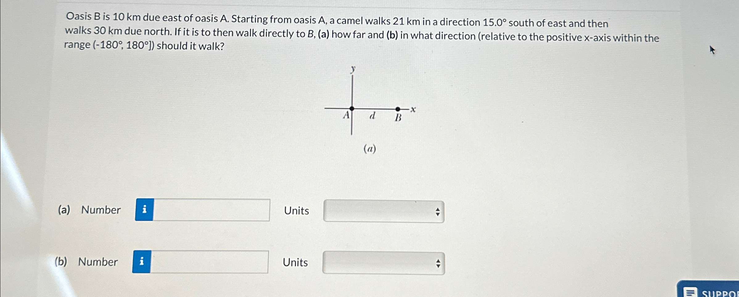 Solved Oasis B is 10km ﻿due east of oasis A. ﻿Starting from | Chegg.com