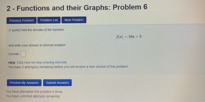 Solved 2 - Functions and their Graphs: Problem 3 Previous | Chegg.com