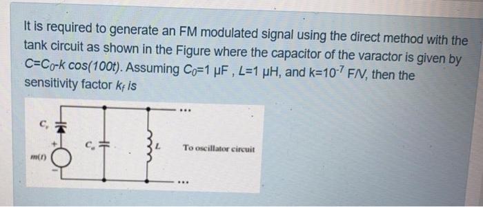 Solved It is required to generate an FM modulated signal | Chegg.com