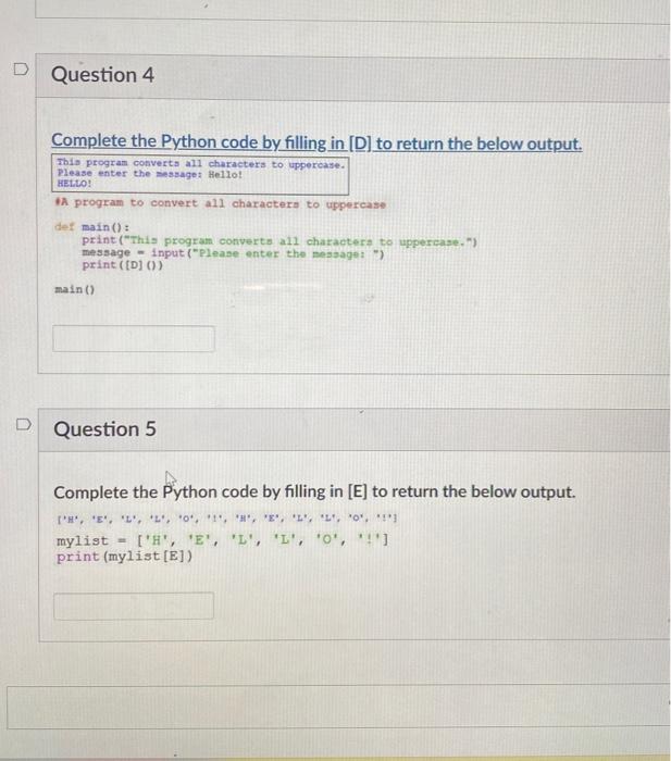 Solved Complete the Python code by filling in [D] to return | Chegg.com