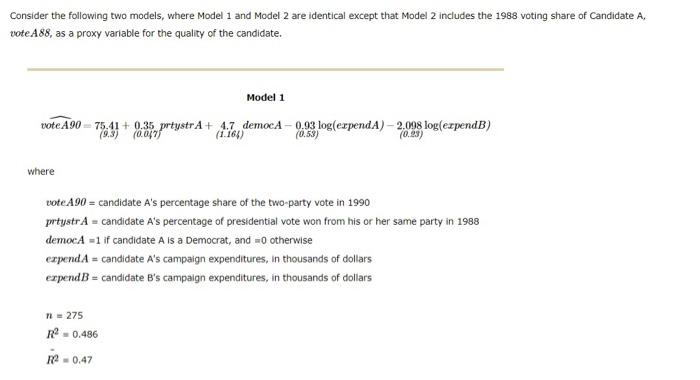 Solved Consider the following two models, where Model 1 and | Chegg.com