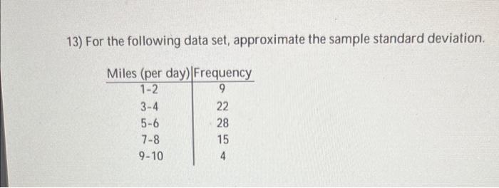Solved 13) For the following data set, approximate the | Chegg.com