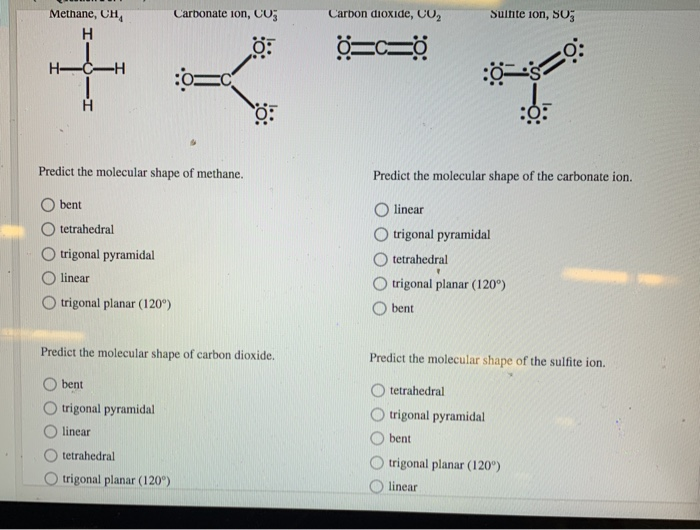 Solved Methane Ch Carbonate Ion Cog Carbon Dioxide Co Chegg Com