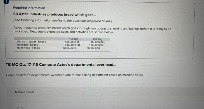 Required information SB Aztec Industries produces | Chegg.com