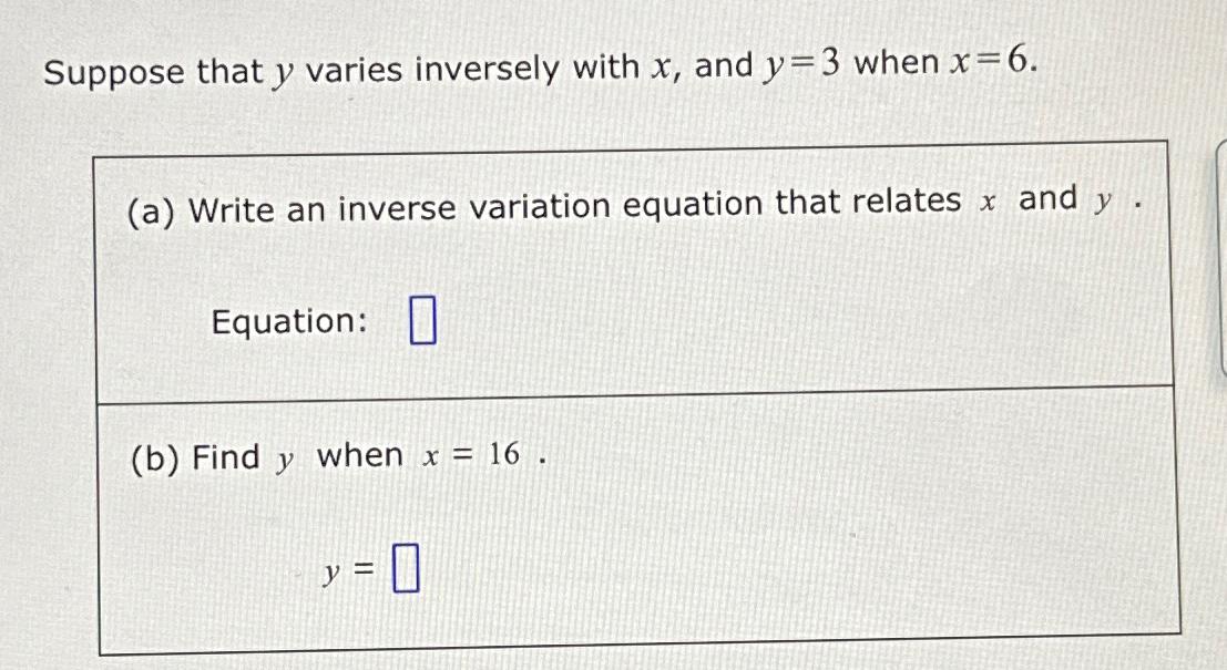 Solved Suppose That Y ﻿varies Inversely With X ﻿and Y 3