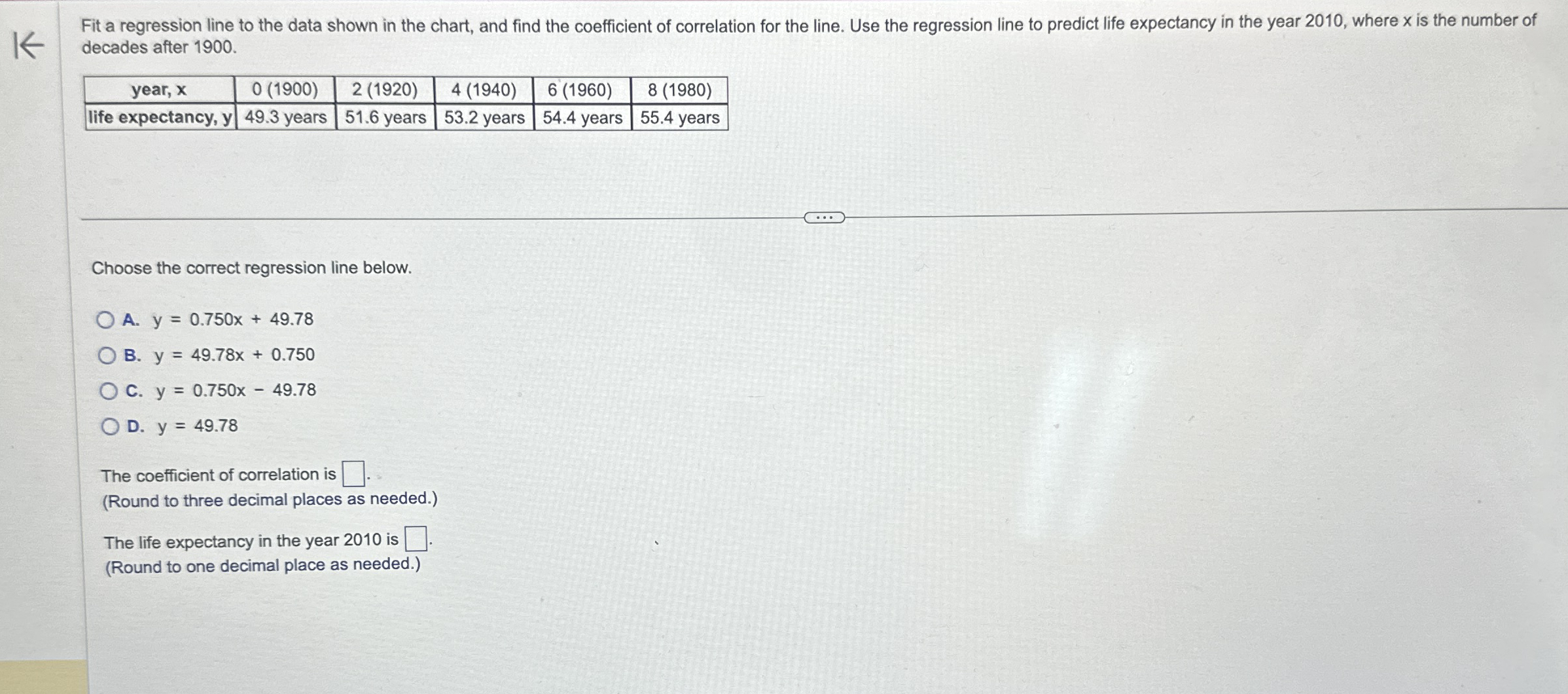 Solved Fit a regression line to the data shown in the chart, | Chegg.com