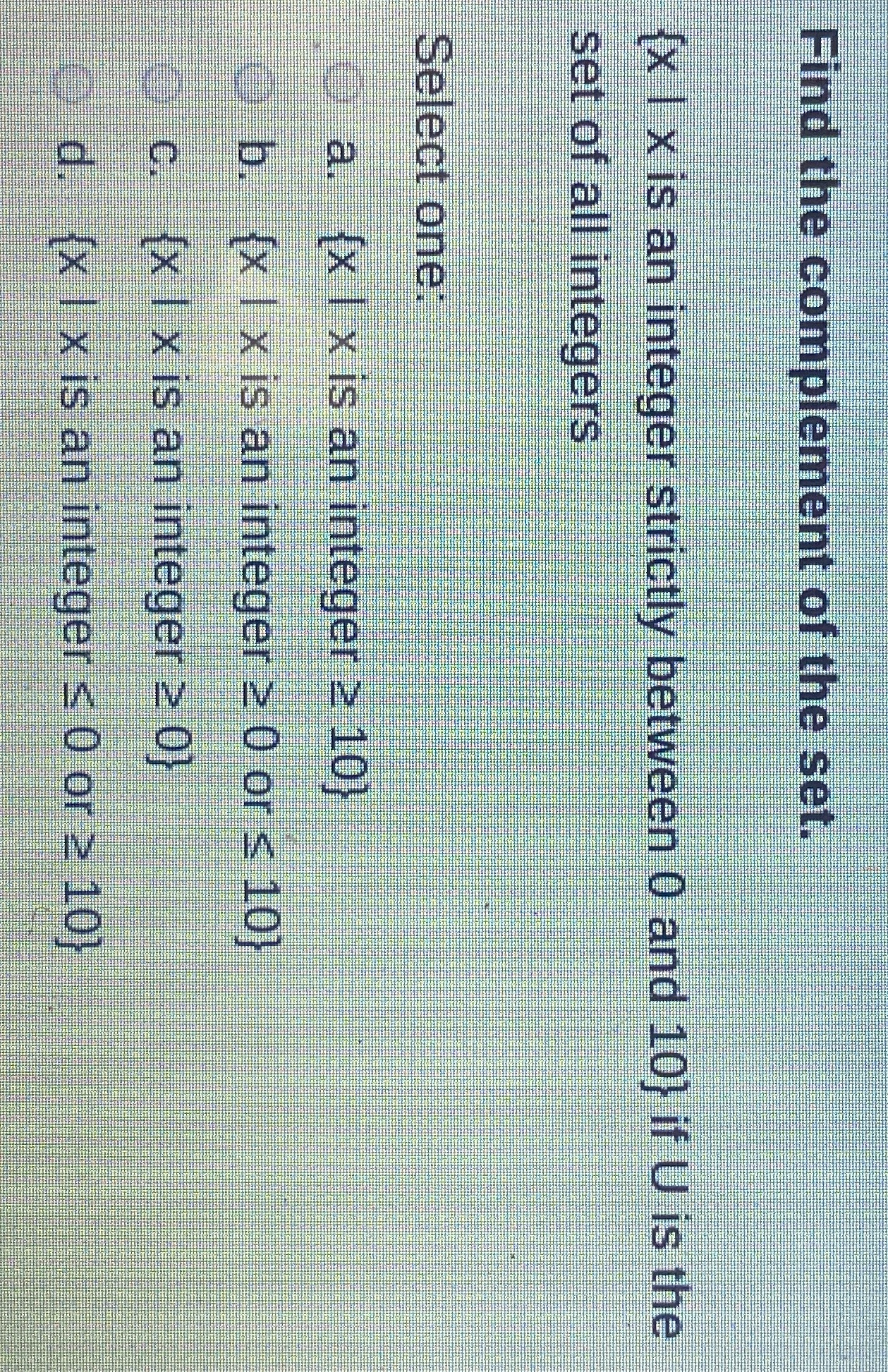 Solved Find the complement of the set. ﻿is an integer | Chegg.com