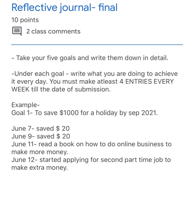 Reflective Journal Final 10 Points 2 Class Comments Chegg Com