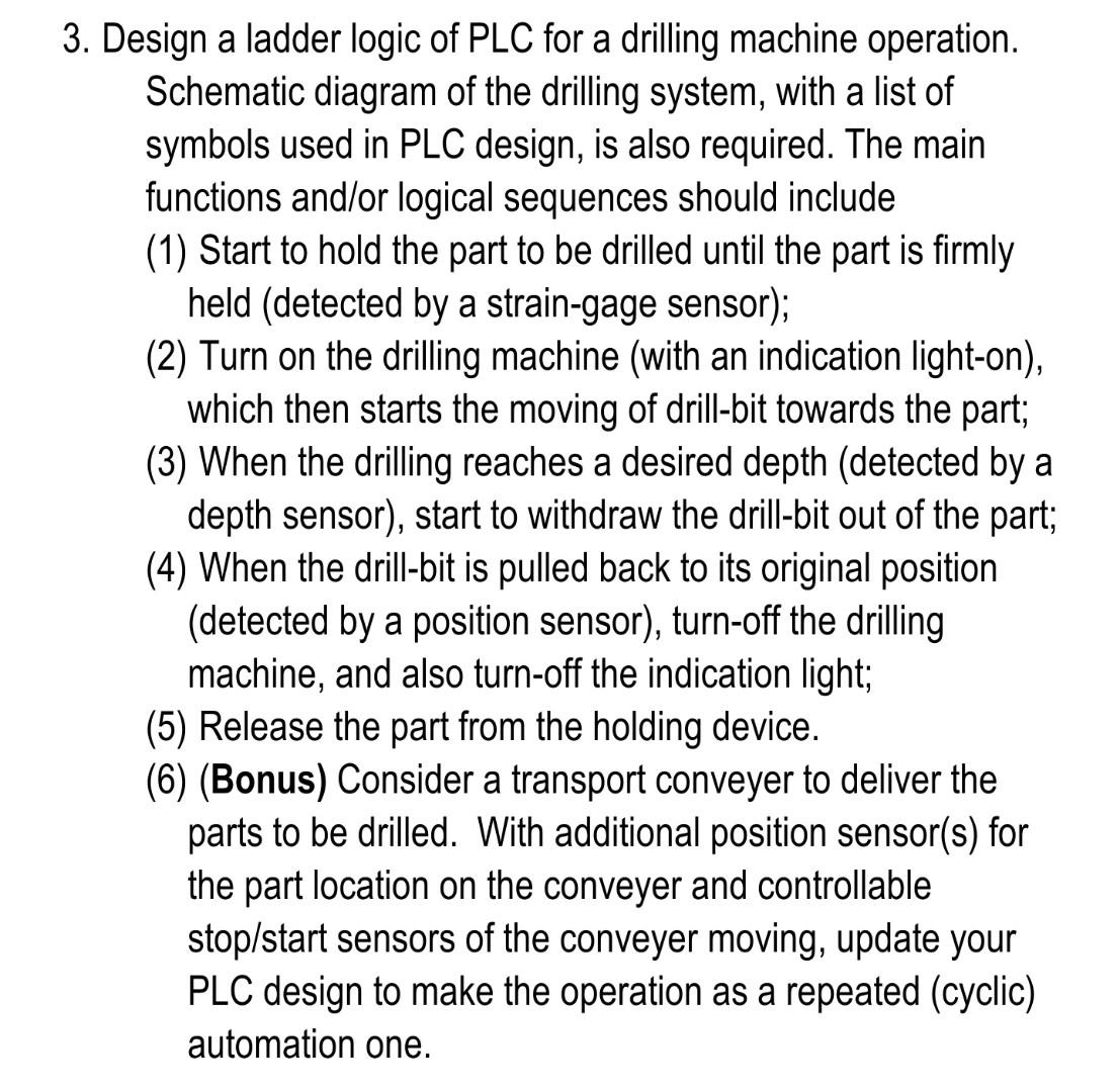 Solved 3. Design a ladder logic of PLC for a drilling | Chegg.com