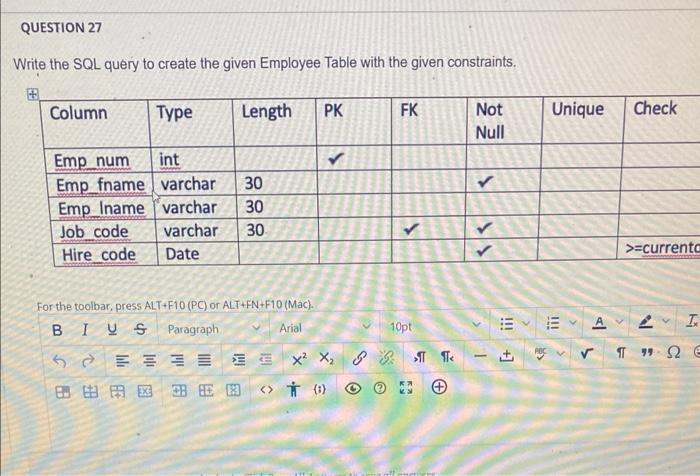 Solved QUESTION 27 Write the SQL query to create the given | Chegg.com