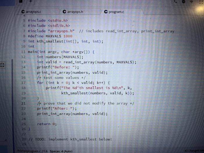 Solved Ex7.08: k'th smallest in array Task Write a function | Chegg.com