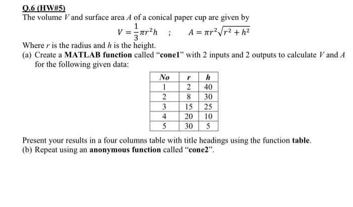 Solved 0.6 (HW\#5) The volume V and surface area A of a | Chegg.com