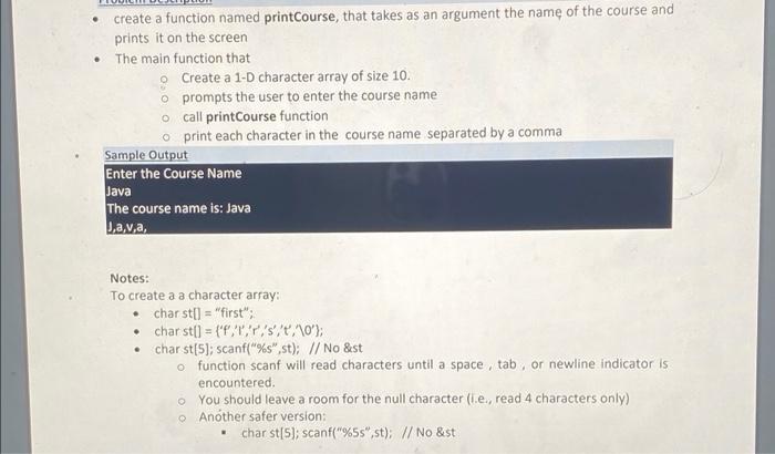 Solved create a function named printCourse, that takes as an | Chegg.com