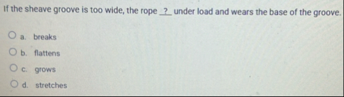 Solved If the sheave groove is too wide, the rope ? ﻿under | Chegg.com