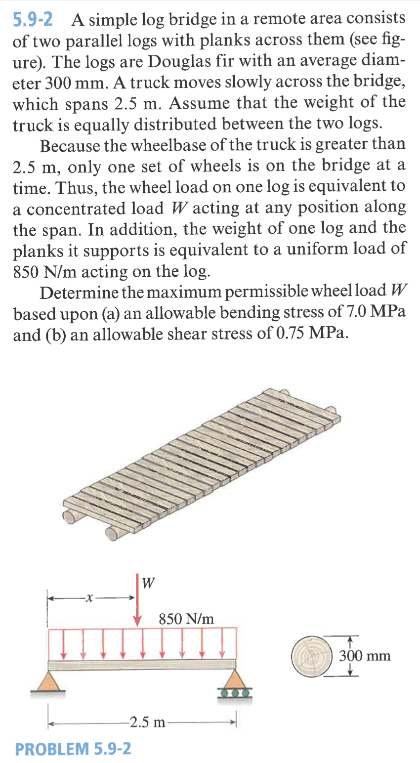 Solved 5.9-2 A simple log bridge in a remote area | Chegg.com
