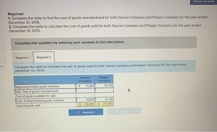 Solved Check my work Required: 1. Complete the table to find | Chegg.com