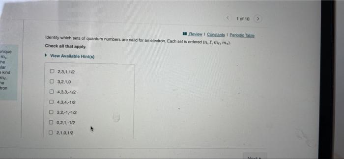 Solved Every electron in an atom is described by a unique | Chegg.com