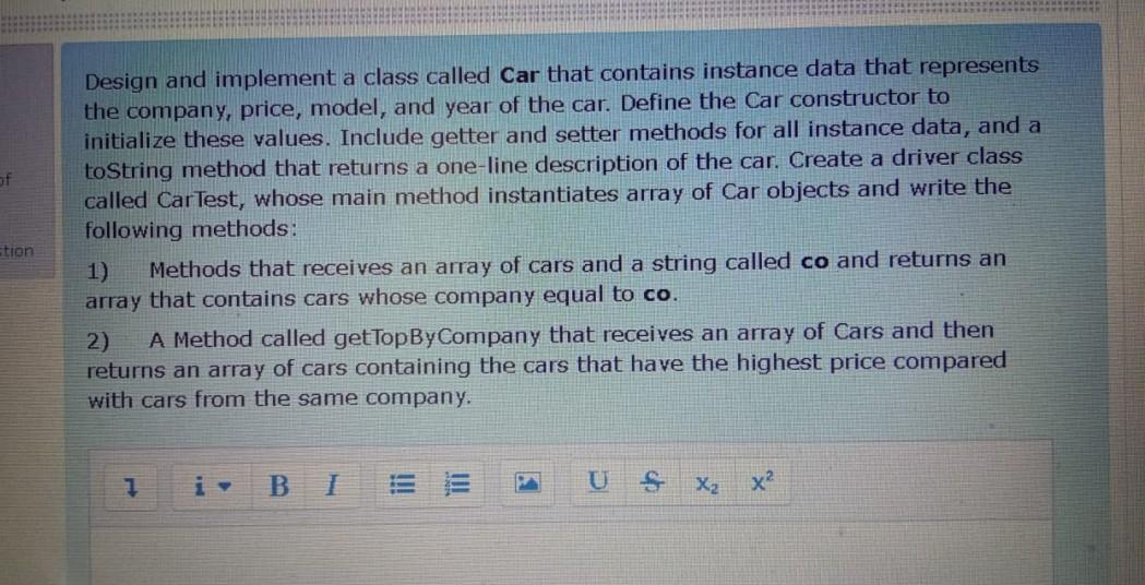 Solved of tion Design and implement a class called Car that | Chegg.com