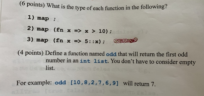 Solved (6 points) What is the type of each function in the | Chegg.com