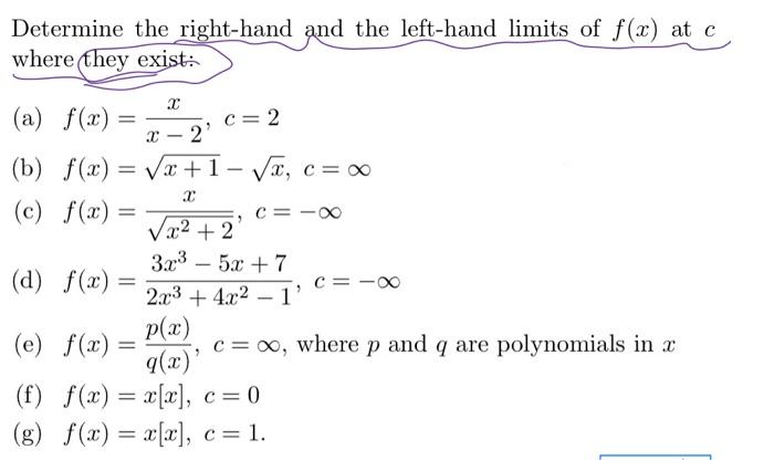 Solved Determine the right-hand and the left-hand limits of | Chegg.com