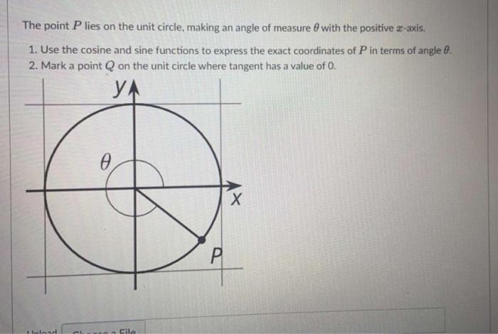 Solved The point P lies on the unit circle, making an angle | Chegg.com