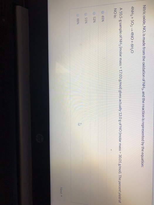 Solved Nitric oxide, NO, is made from the oxidation of NH3,