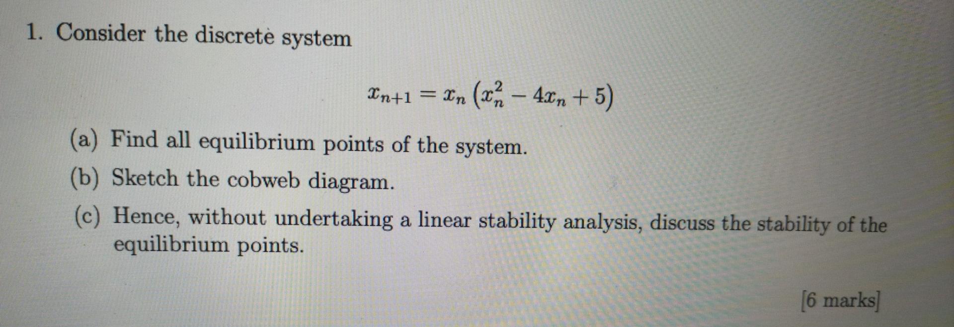 Solved 1. Consider the discrete system 2n+1= Zn (Cả – 42n+5) | Chegg.com