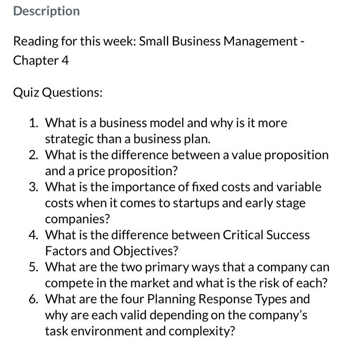 Solved Quiz Questions: 1. What Is A Business Model And Why | Chegg.com