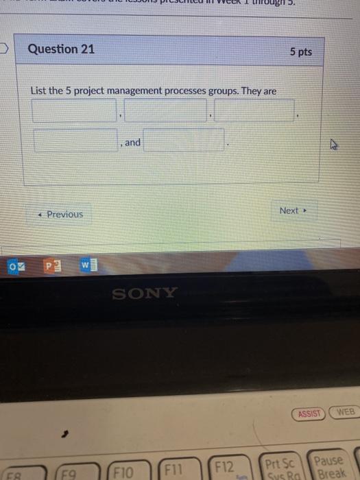 Solved Ugns. Question 21 5 pts List the 5 project management | Chegg.com