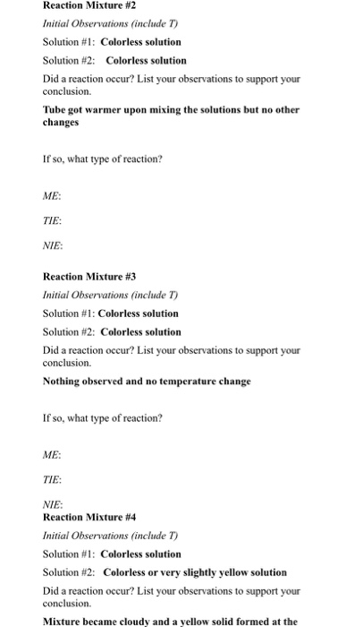 Solved Find the reaction type for each reaction mixture and | Chegg.com