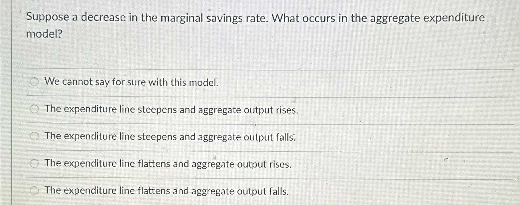 Solved Suppose a decrease in the marginal savings rate. What | Chegg.com