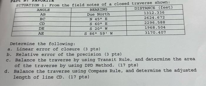 Solved Determine the following: a. Linear error of closure ( | Chegg.com