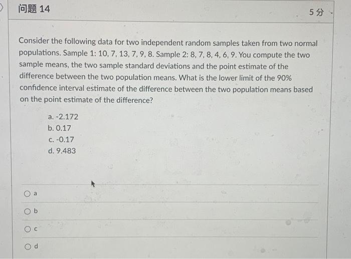 Solved Consider The Following Data For Two Independent | Chegg.com