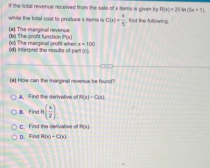 Solved If the total revenue received from the sale of x | Chegg.com