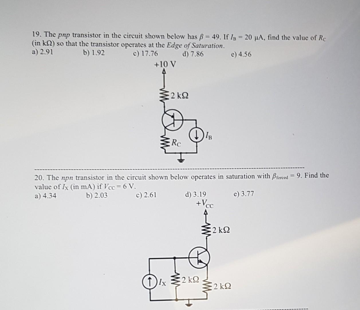 Solved 19. The pnp transistor in the circuit shown below has | Chegg.com